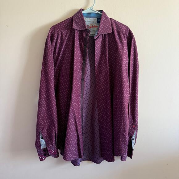 Robert Graham Other - ROBERT GRAHAM Long Sleeve Polka Dot Eggplant Purple Shirt Size Large